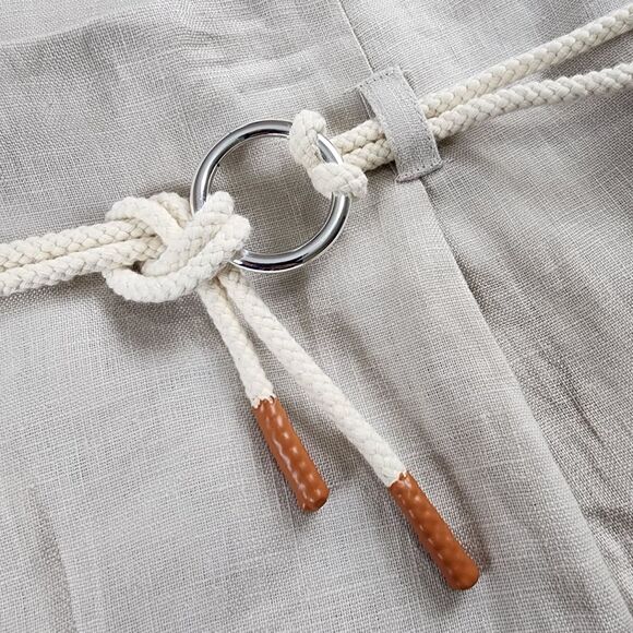 Ulla Popken 100% Linen Midi Skirt Elastic Waist Tie Rope Beige Sz 18 - Picture 5 of 13